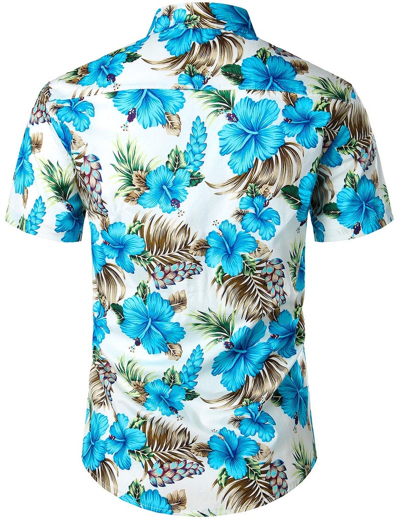 JOGAL Men's Flower Casual Short Sleeve Aloha Hawaiian Shirt XX-Large Blue - Image 3